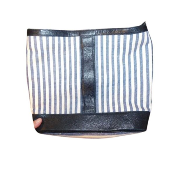 Brooks Brothers Navy Blue White Striped Convertible Crossbody Shoulder Handbag - Picture 3 of 5